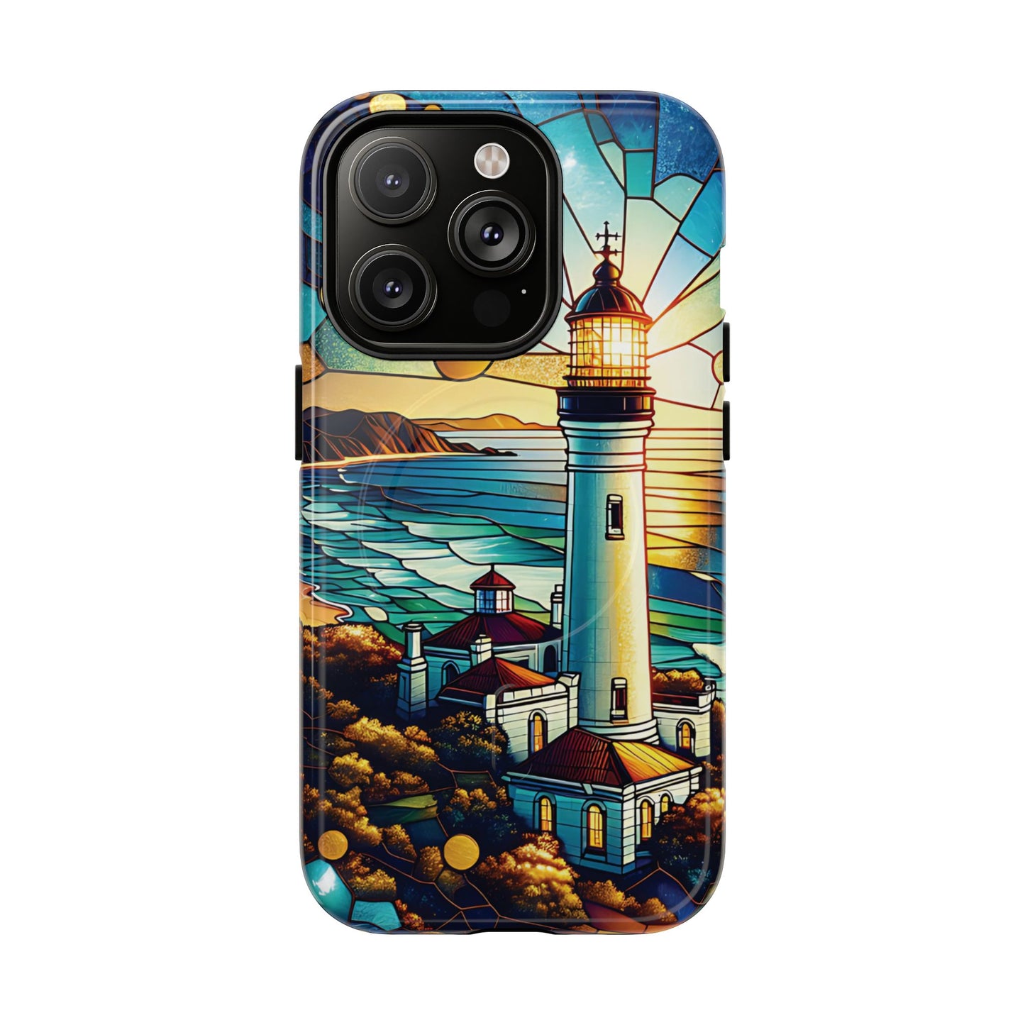 Stained Glass Lighthouse Phone Case - Tough Magnetic Cases, Unique Gifts for Nature Lovers, Beach Vibes, Travel Accessories, Coastal Decor