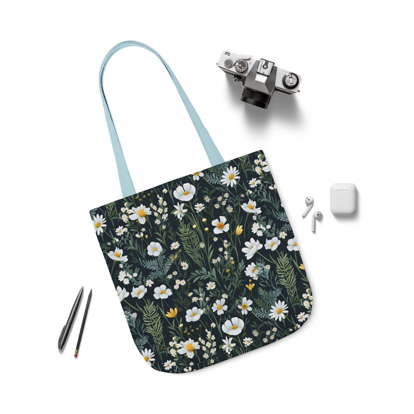 Daisy Delight Floral Canvas Tote Bag with 5-Color Straps | Eco-Friendly Shopping Bag