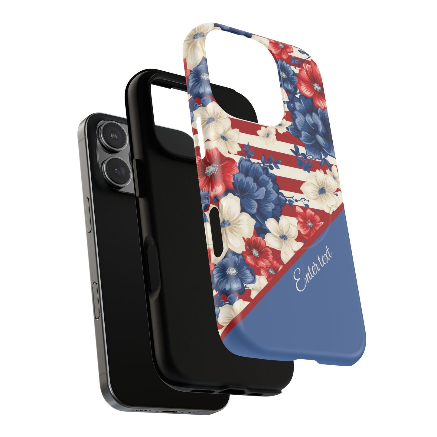 Personalized Stars, Stripes & Petals Tough Magnetic MagSafe Case, Patriotic Cover, Floral Design, Durable Protection, Gift for Her, Summer Vibes