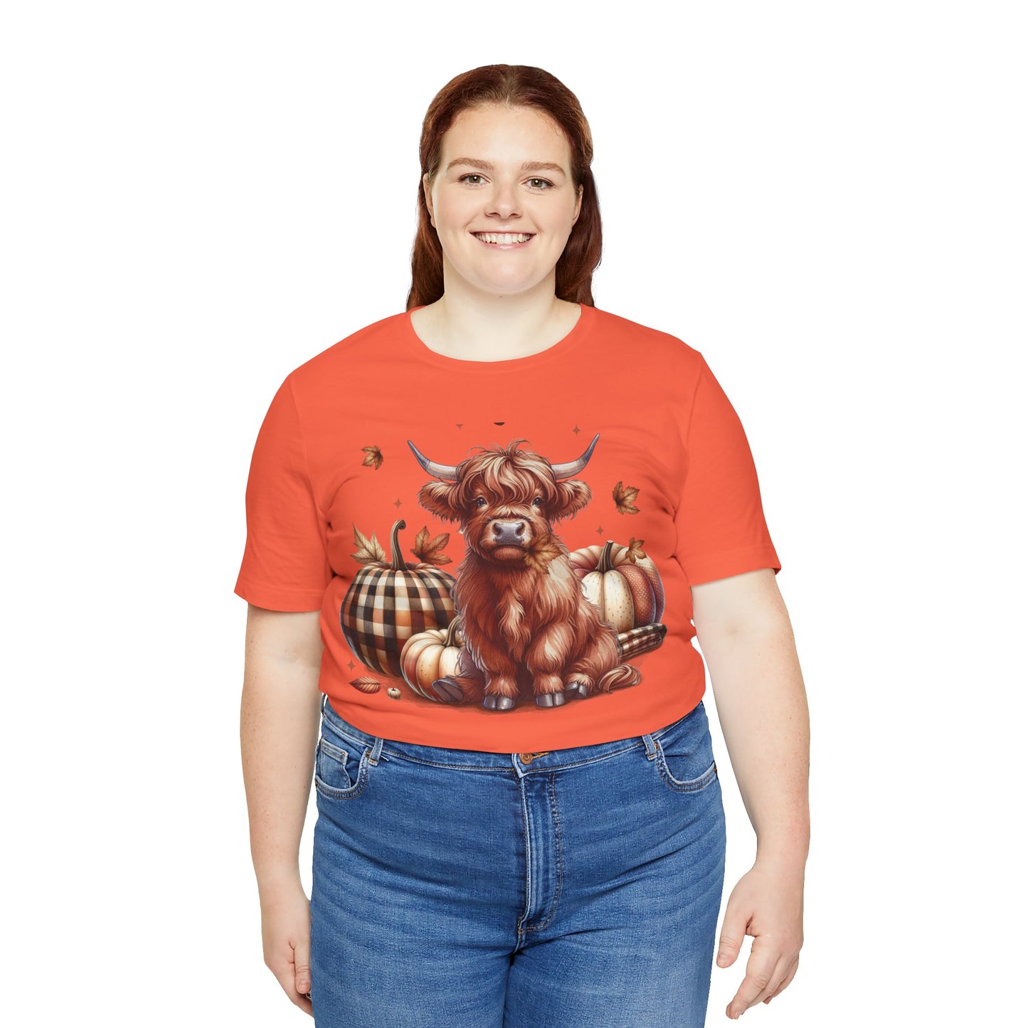 Autumn Highland Cow Charm Unisex Jersey Short Sleeve Tee