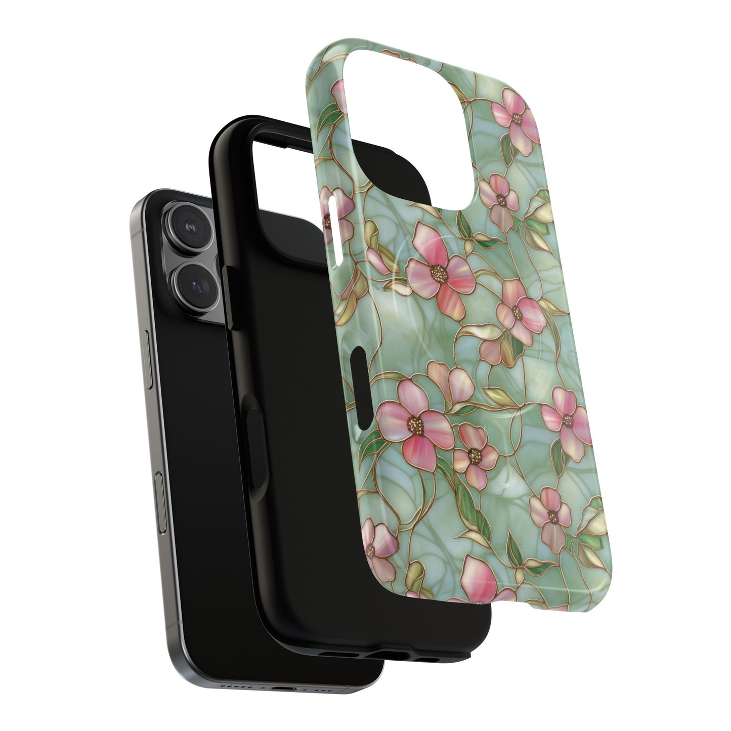 Aqua Bloom Serenity Tough iPhone Magnetic Cases, Cute Flower Design, Stylish Protection, Gift for Her, Trendy Accessories, iPhone MagSafe Accessory.