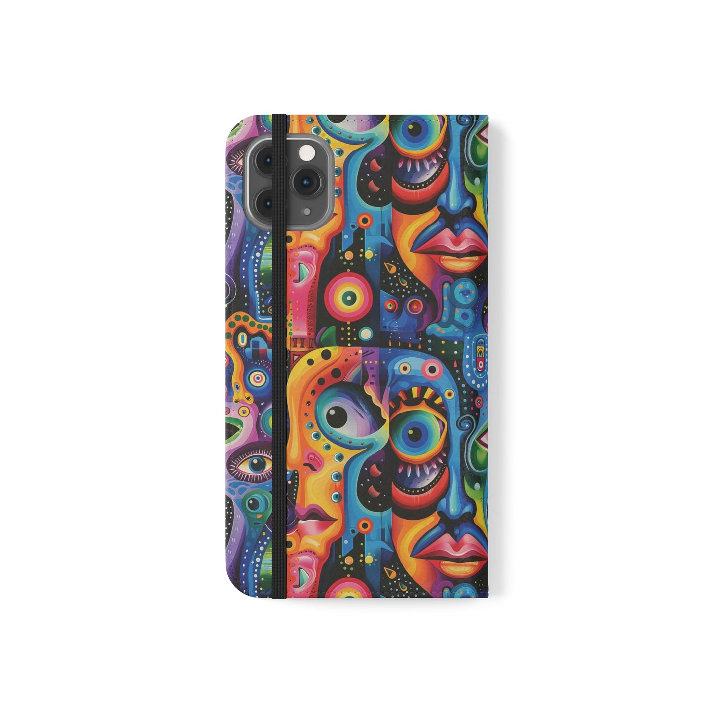 Psychedelic Visions Vibrant Art Flip iPhone and Samsung Phone Case - Colorful Faces Design for Phone Protection