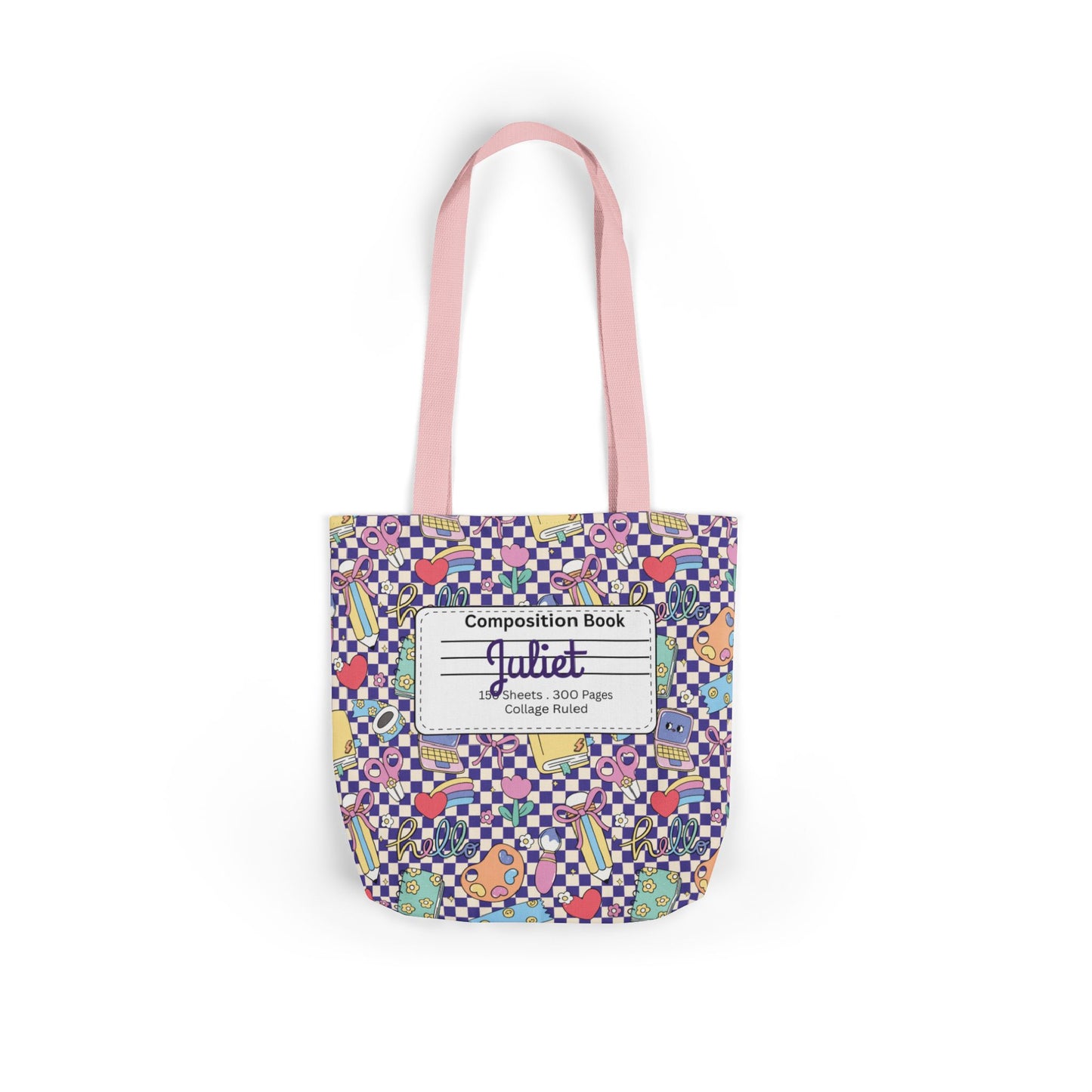 Personalized Purple Doodle Daydream Composition Book Inspired Canvas Tote Bag with Colorful Straps, Cute School Bag, Eco-Friendly Tote, Back to School Shopping Bag, Teacher Gift Idea