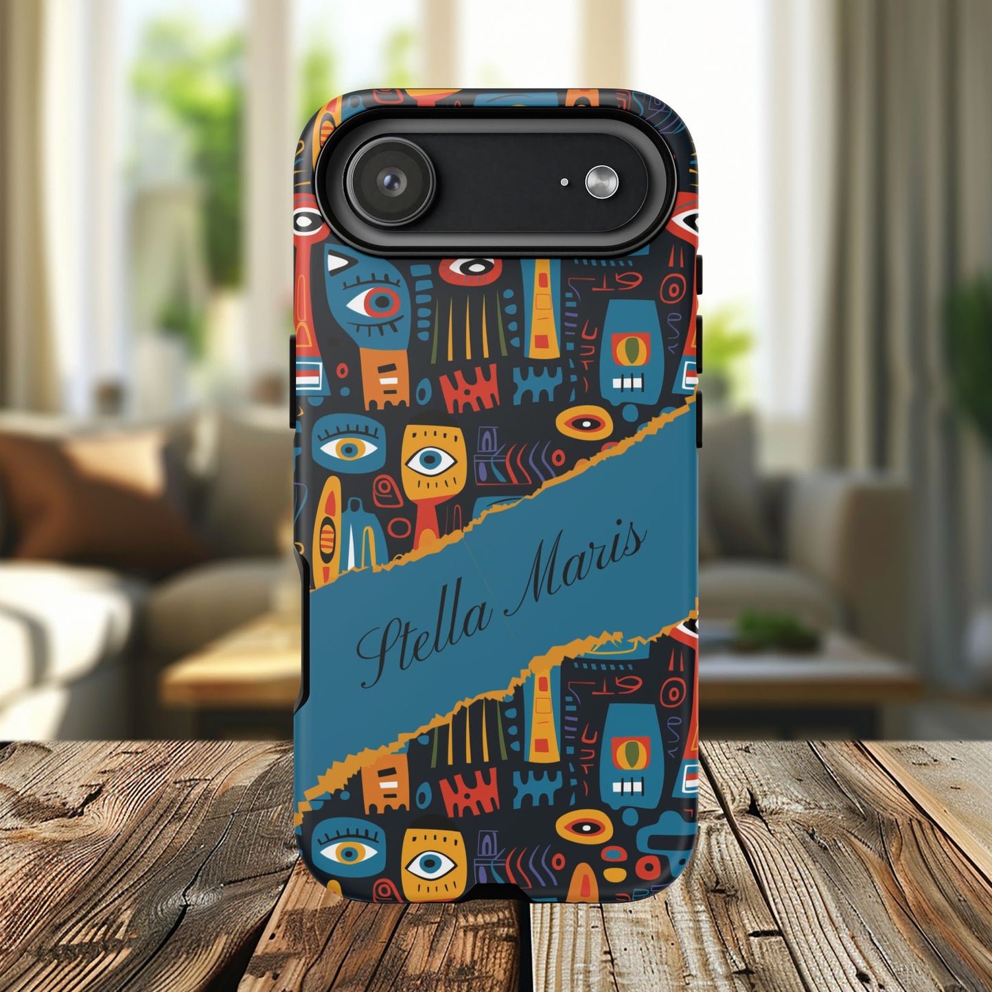 Personalized Colorful Abstract Faces Tough iPhone, Google and Samsung Case with Custom Name, Artistic Phone Cover, Phone Protector