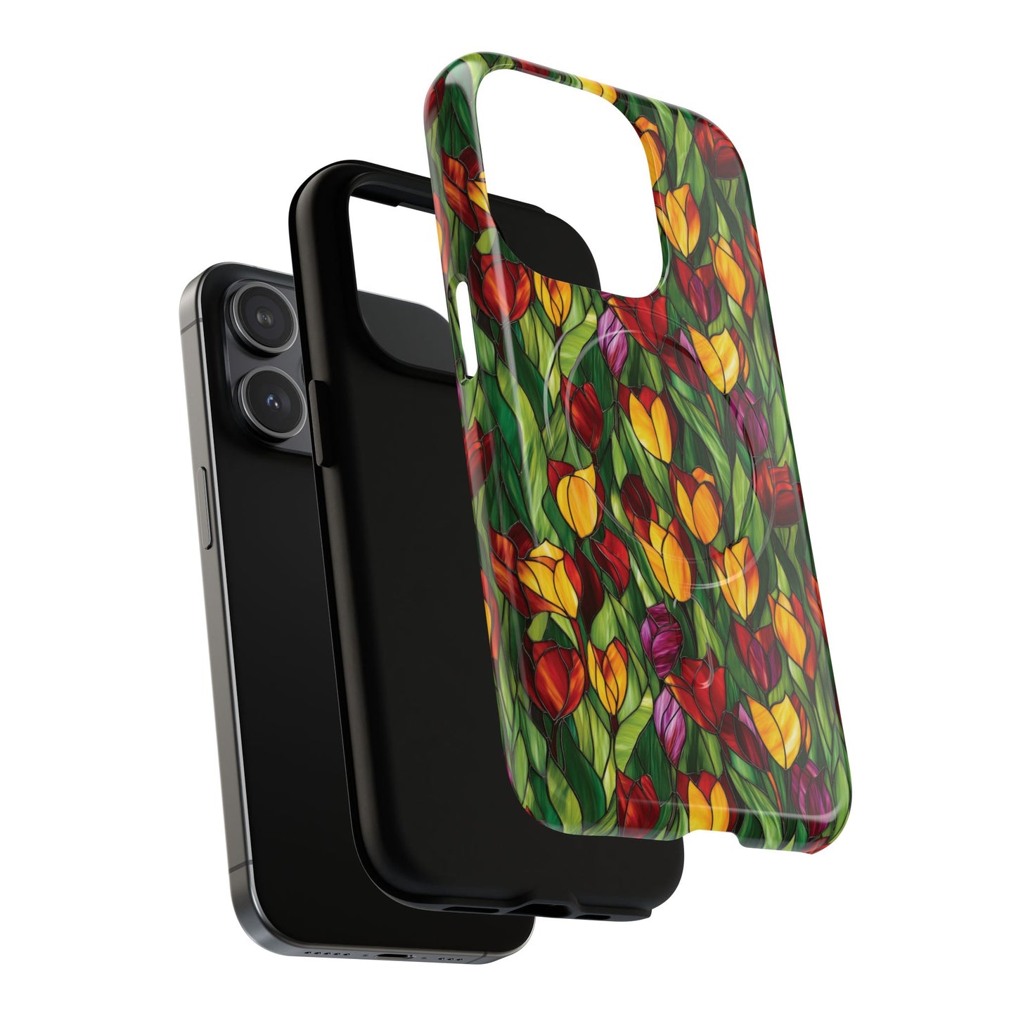 Floral Luminous Whirl Tough Magnetic iPhone Case, Stylish Protection for Everyday Life, Gift for Flower Lovers, Unique iPhone Accessory, Stained Glass iPhone Protection.