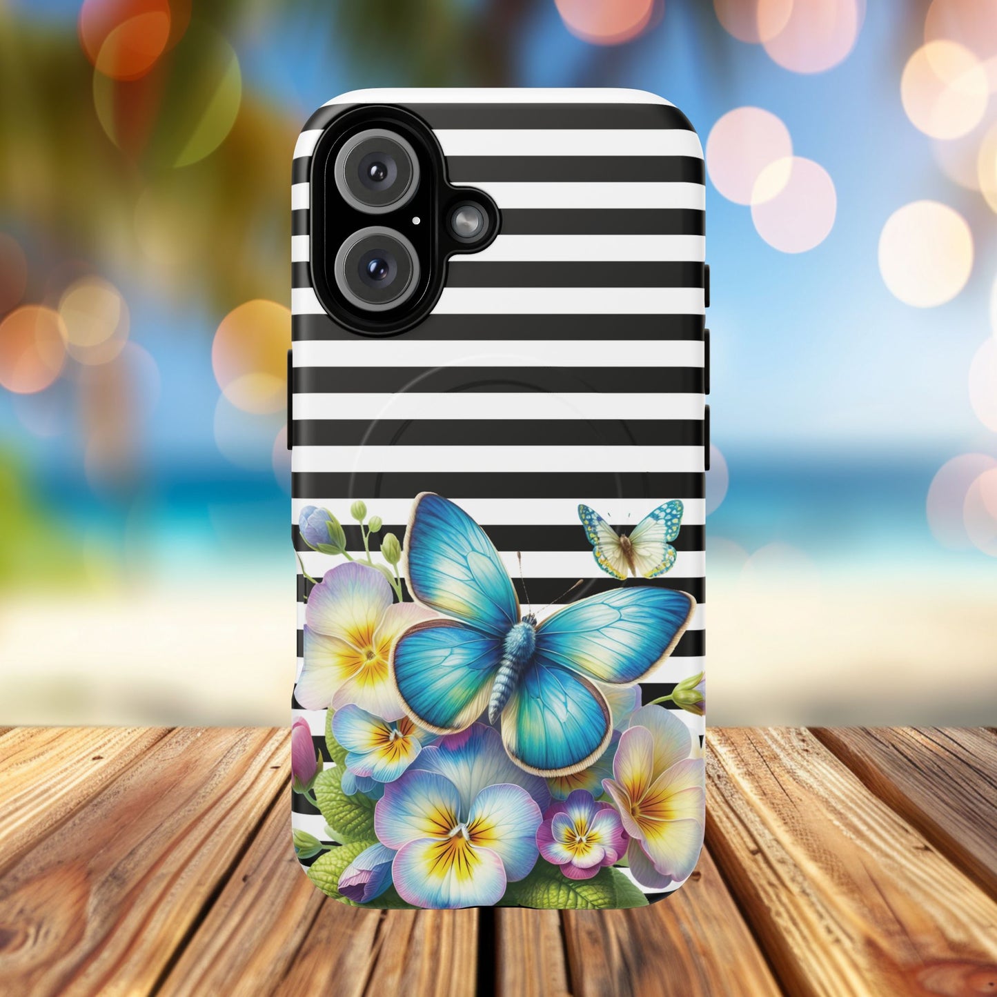 Pansy Parade Tough iPhone Magnetic Cases, Floral Tough Case, Striped iPhone Magnetic Cover, Phone Accessory, Gift for Nature Lovers