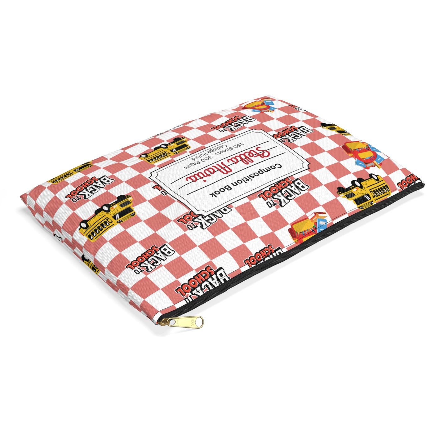 Personalized Red SchoolYard Chic Composition Book Inspired Accessory Pouch, Kids School Supplies, Classroom Organizer, Teacher Gift, Fun Stationery Case, Back to School
