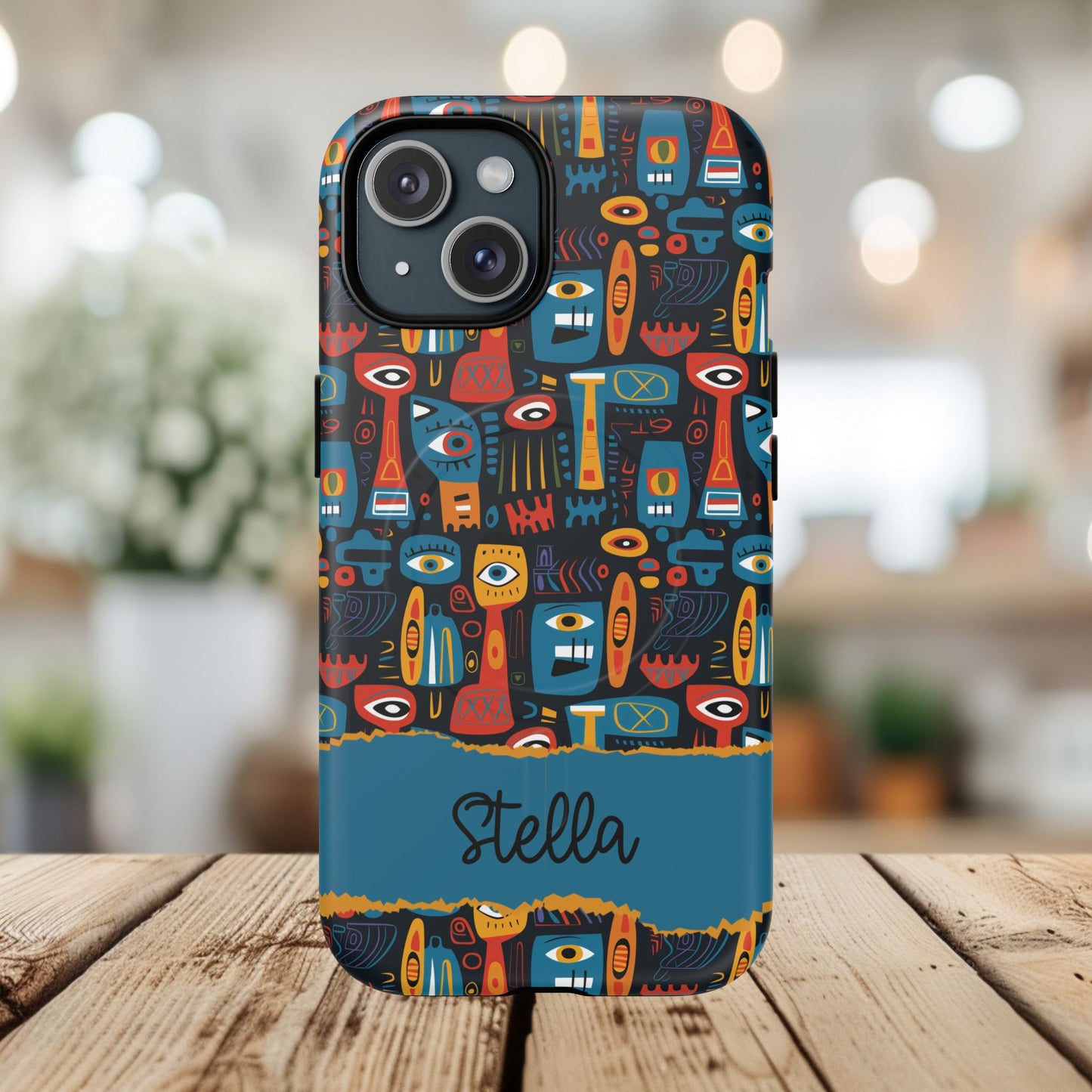 Personalized Tough MagSafe Magnetic iPhone Case — Colorful Abstract Totem Custom Name