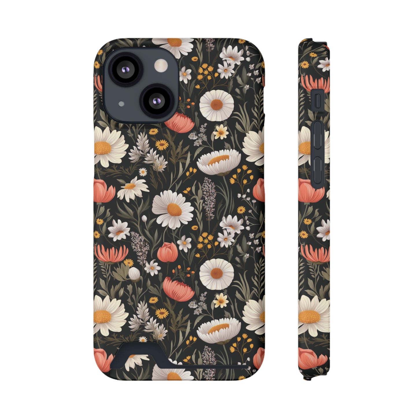 Blossom Elegance: Noir Garden iPhone and Samsung Case With Card Holder