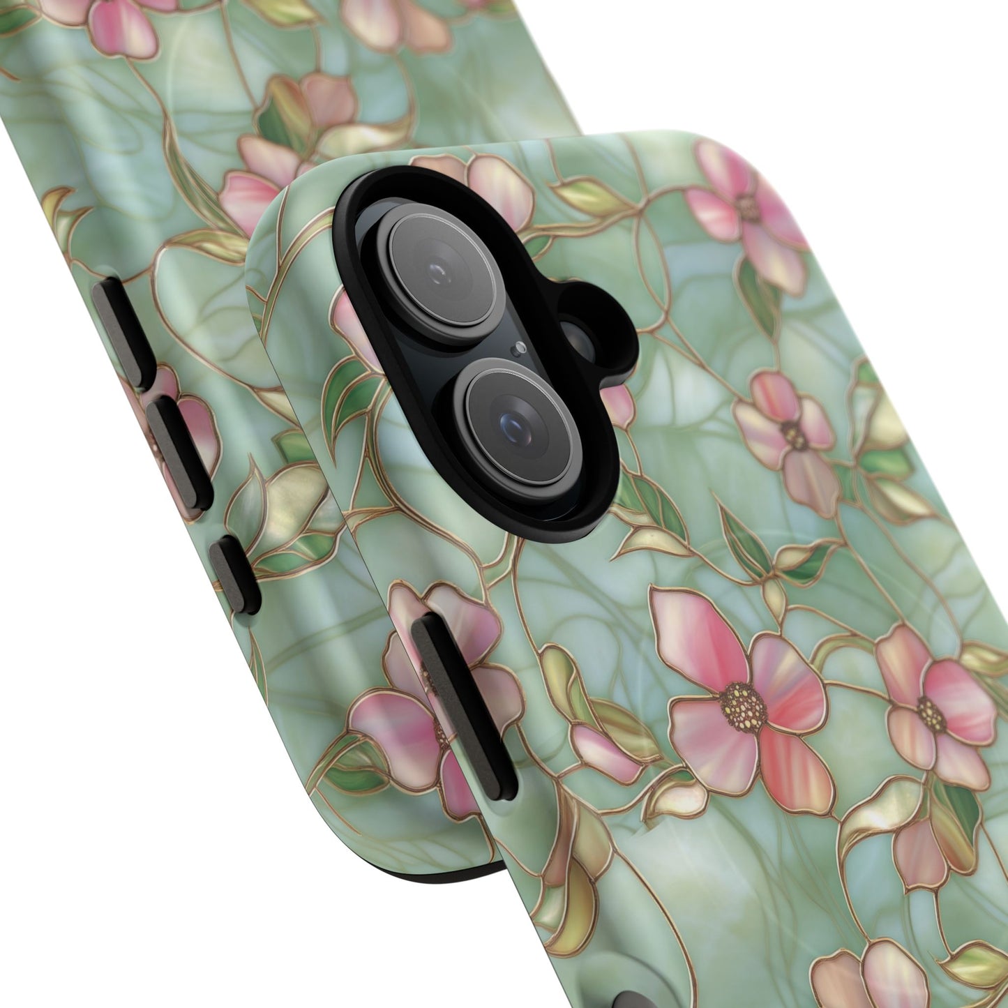 Aqua Bloom Serenity Tough iPhone Magnetic Cases, Cute Flower Design, Stylish Protection, Gift for Her, Trendy Accessories, iPhone MagSafe Accessory.