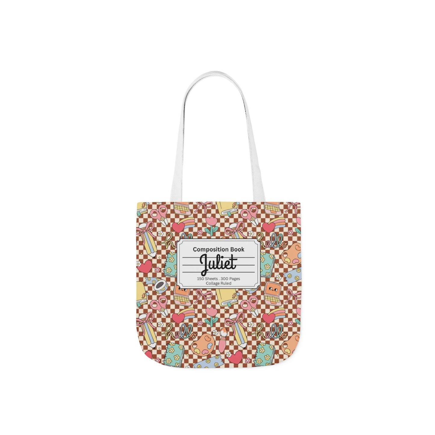 Personalized Brown Doodle Daydream Composition Book Inspired Canvas Tote Bag with Colorful Straps, Cute School Bag, Eco-Friendly Tote, Back to School Shopping Bag, Teacher Gift Idea