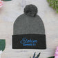 Pom-Pom Knit Cap with 'ELOHIM, GENESIS 1:1'  Embroidery Beanie - Stylish Winter Accessory for All Ages, Perfect Gift for Birthdays, Holidays, and Outdoor Activities