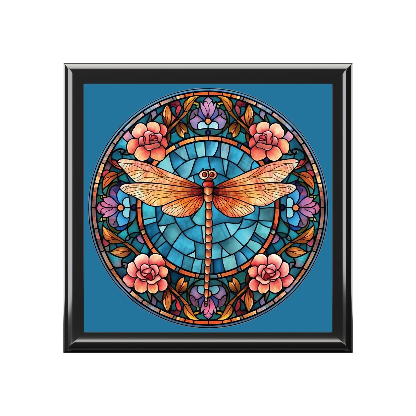 Dragonfly Stained Glass Jewelry Box — Floral Keepsake Box