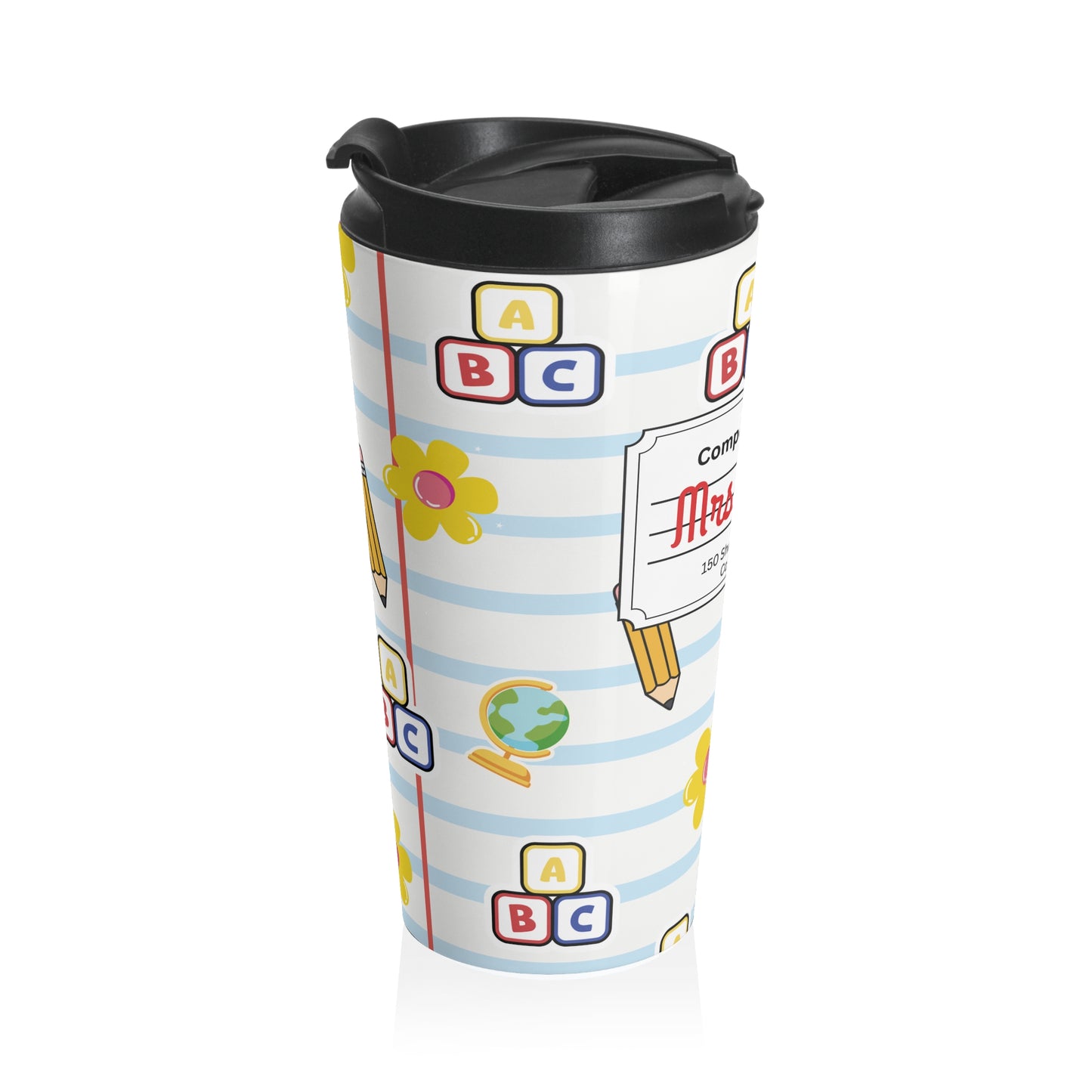 Customizable White SchoolYard Chic Composition Book Inspired Travel Mug, Personalized Gift for Teachers, Back to School Drinkware, Christmas Present, Stylish Coffee Cup