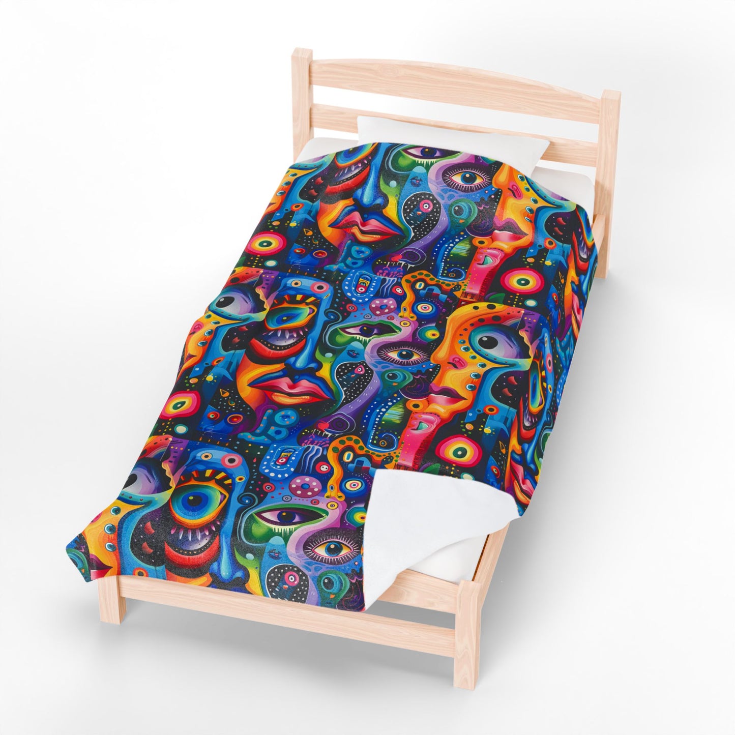 Psychedelic Visions Vibrant Abstract Faces Velveteen Plush Blanket