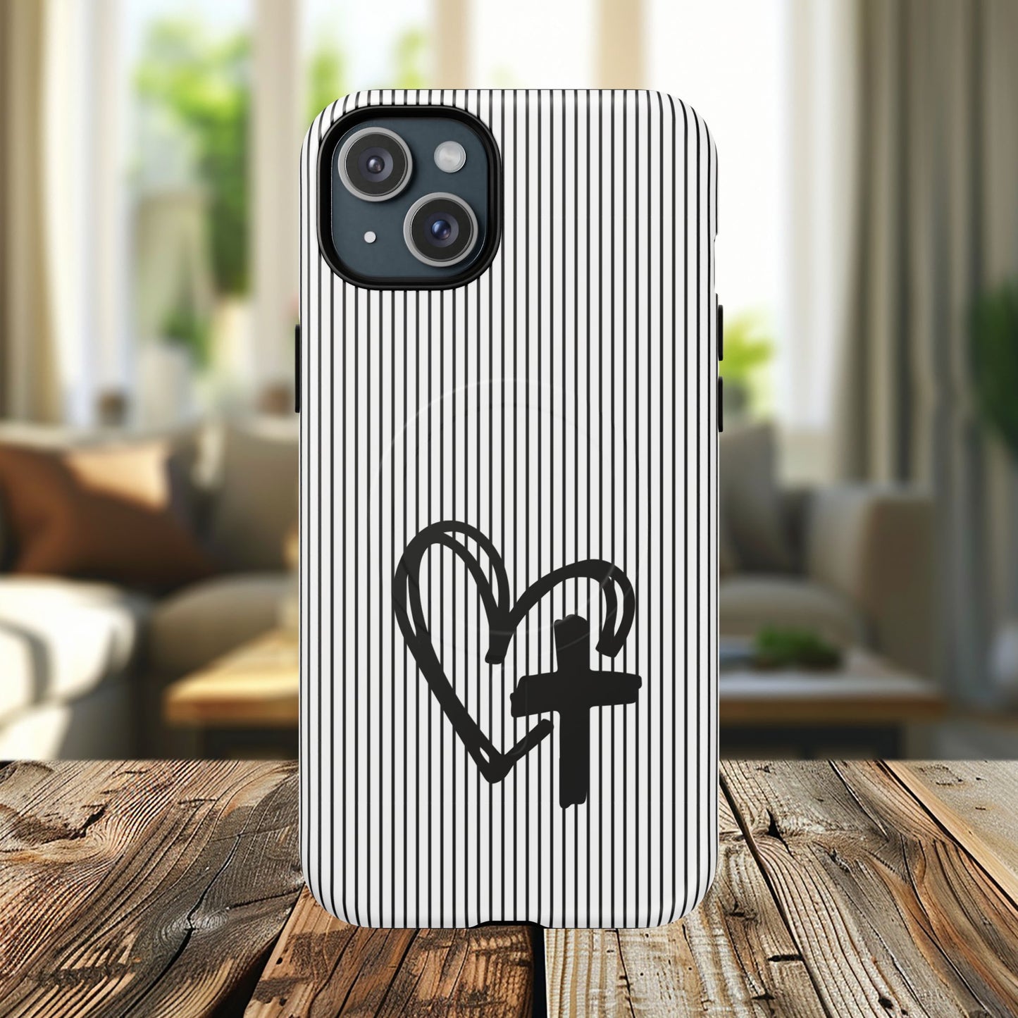 Tough Magnetic Phone Case with Heart & Cross Design, Durable Phone Cover, Unique Gift for Her, Stylish Accessory, Everyday Use