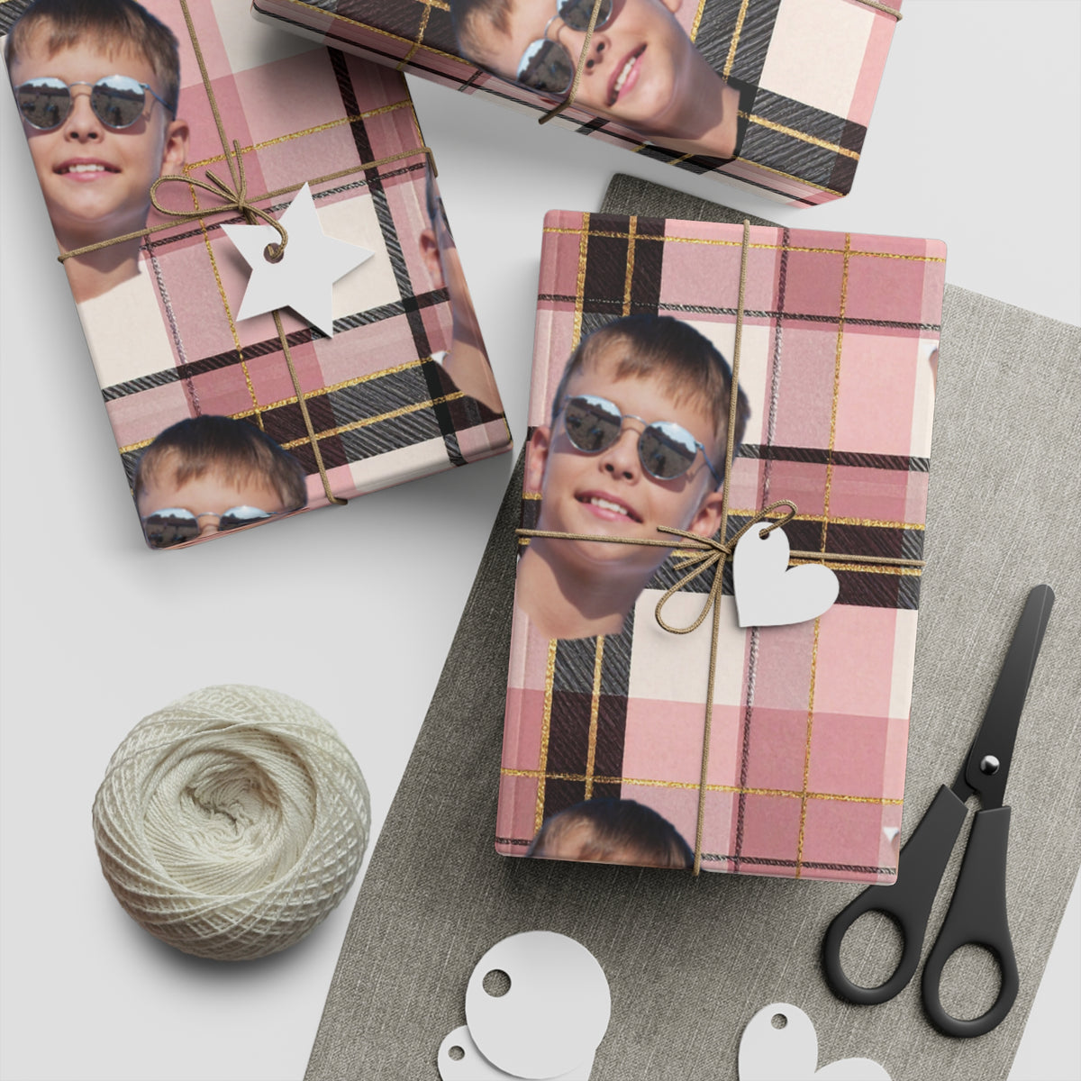 Personalized Wrapping Paper Sheets — Custom Face Plaid Gift Wrap (Single Sheet)
