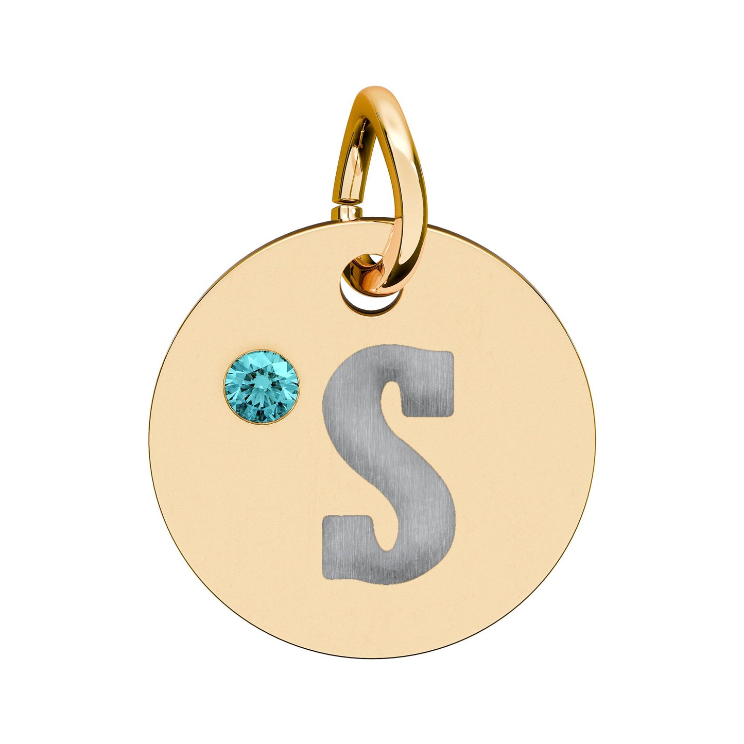 Engraved Birthstone Circle Charm — Personalized Initial Pendant.