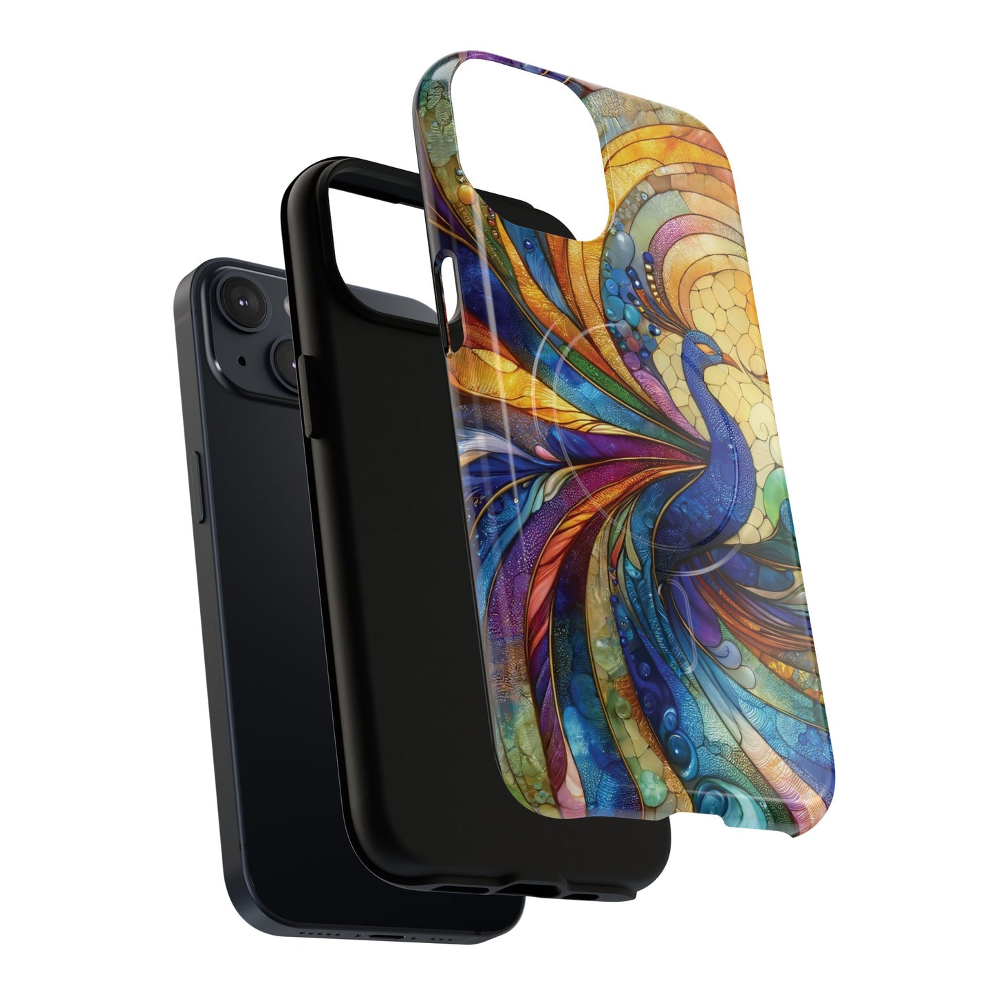 Mosaic Peacock Feathers Magnetic Phone Case, Tough Phone Shell, Vibrant Art Case, Gift for Her, Unique Phone Accessory, Wildlife Lover's Gift, Stained Glass Case.