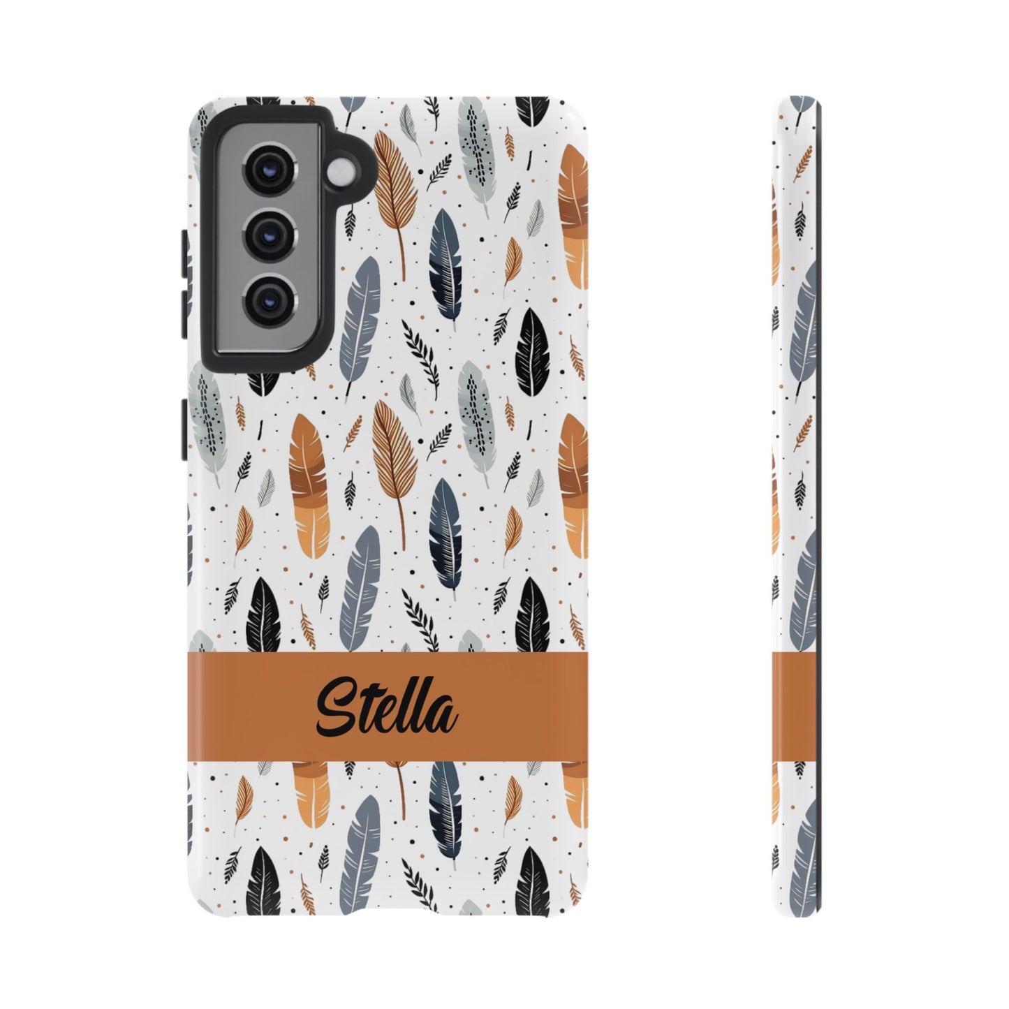 Personalized Whispering Feathers Samsung, Google Pixel and iPhone Case, Custom Name Case.