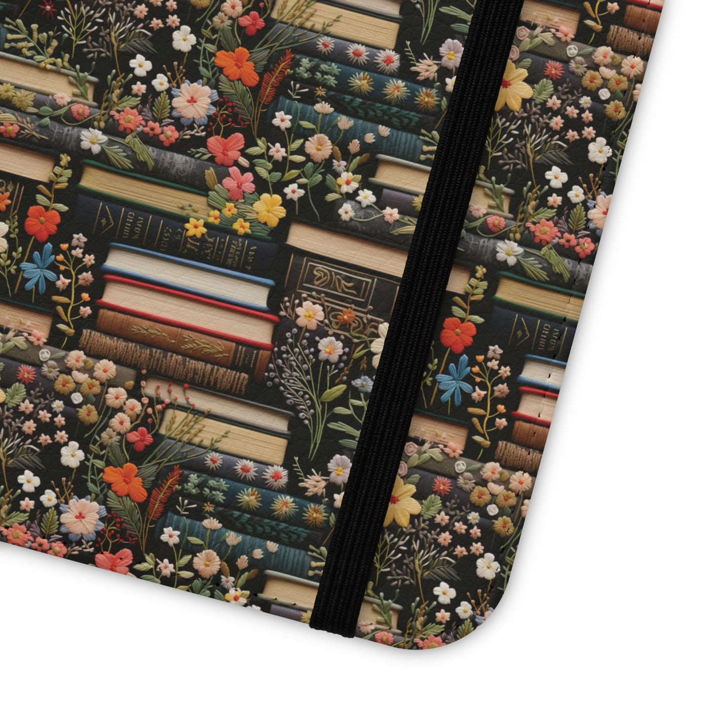 Book Stack Floral Flip iPhone and Samsung Phone Case — Vintage Library Wallet Cover.