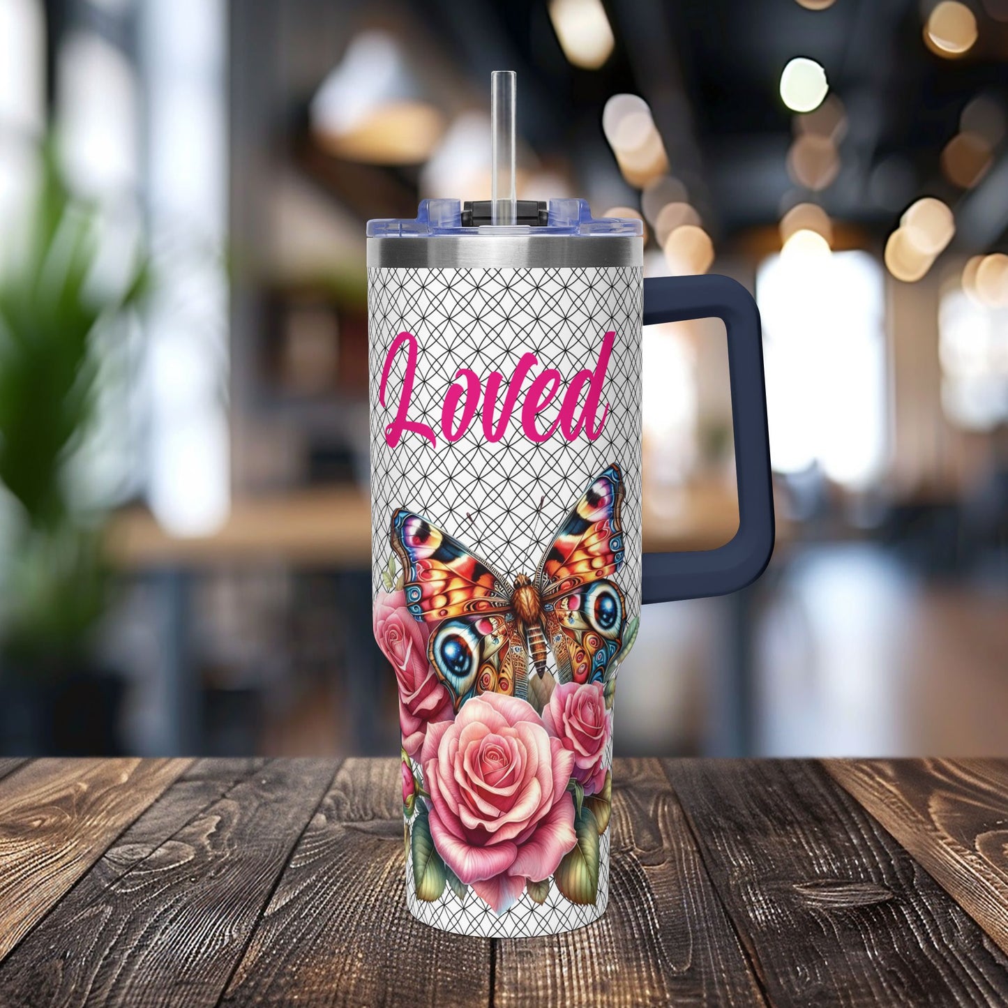 40oz Floral Butterfly Tumbler — Personalized "Name and Affirmation" Vacuum Insulated Cup