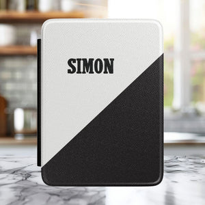 Minimal Monogram Kindle Case – Custom Initials E-Reader Cover (Black & White Accent)