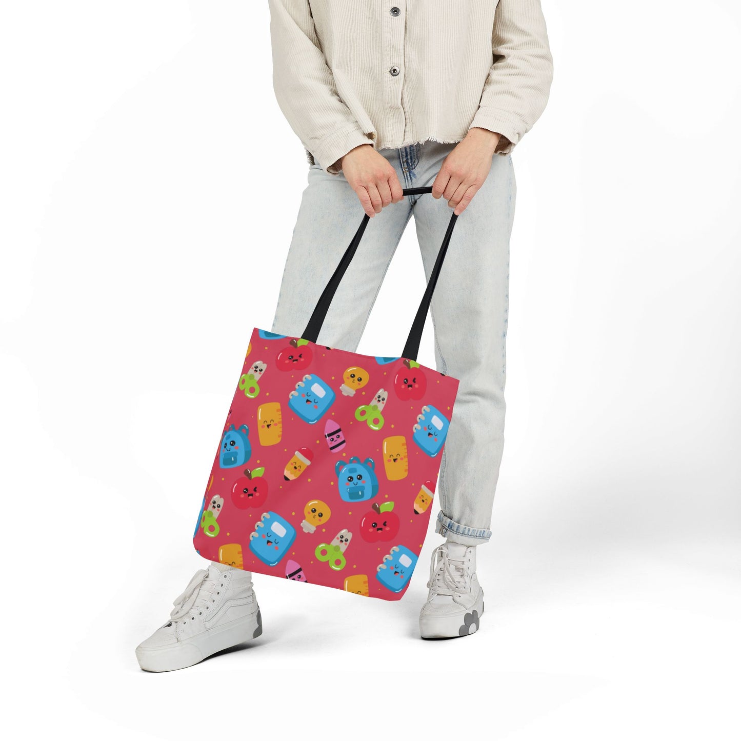 Personalized Kawaii Composition Book Inspired Canvas Tote Bag with Colorful Straps, Cute School Bag, Eco-Friendly Tote, Back to School Shopping Bag, Teacher Gift Idea