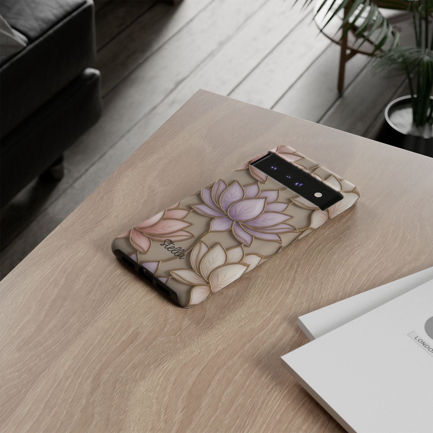 Personalized Lotus Floral Stained Glass Effect Tough Phone Case