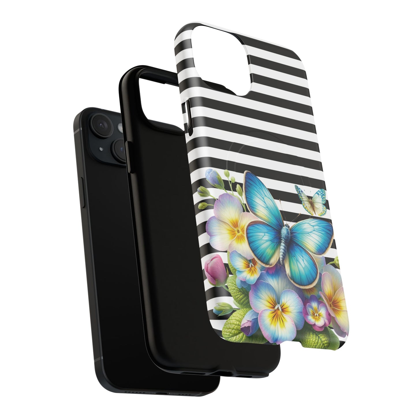 Pansy Parade Tough iPhone Magnetic Cases, Floral Tough Case, Striped iPhone Magnetic Cover, Phone Accessory, Gift for Nature Lovers