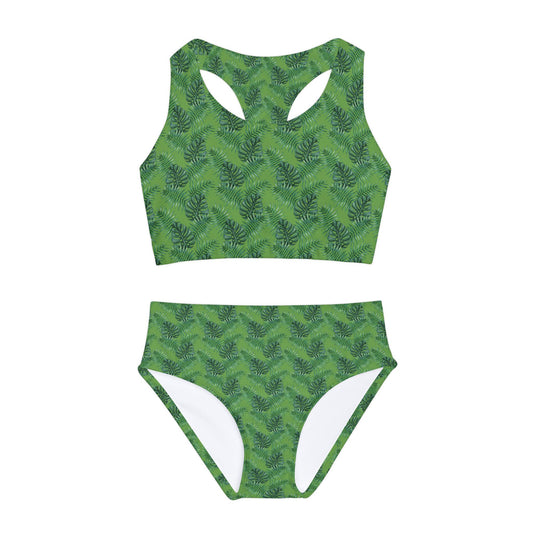 Green Tropical Bliss Girls Two Piece Swimsuit (AOP)- (PY)