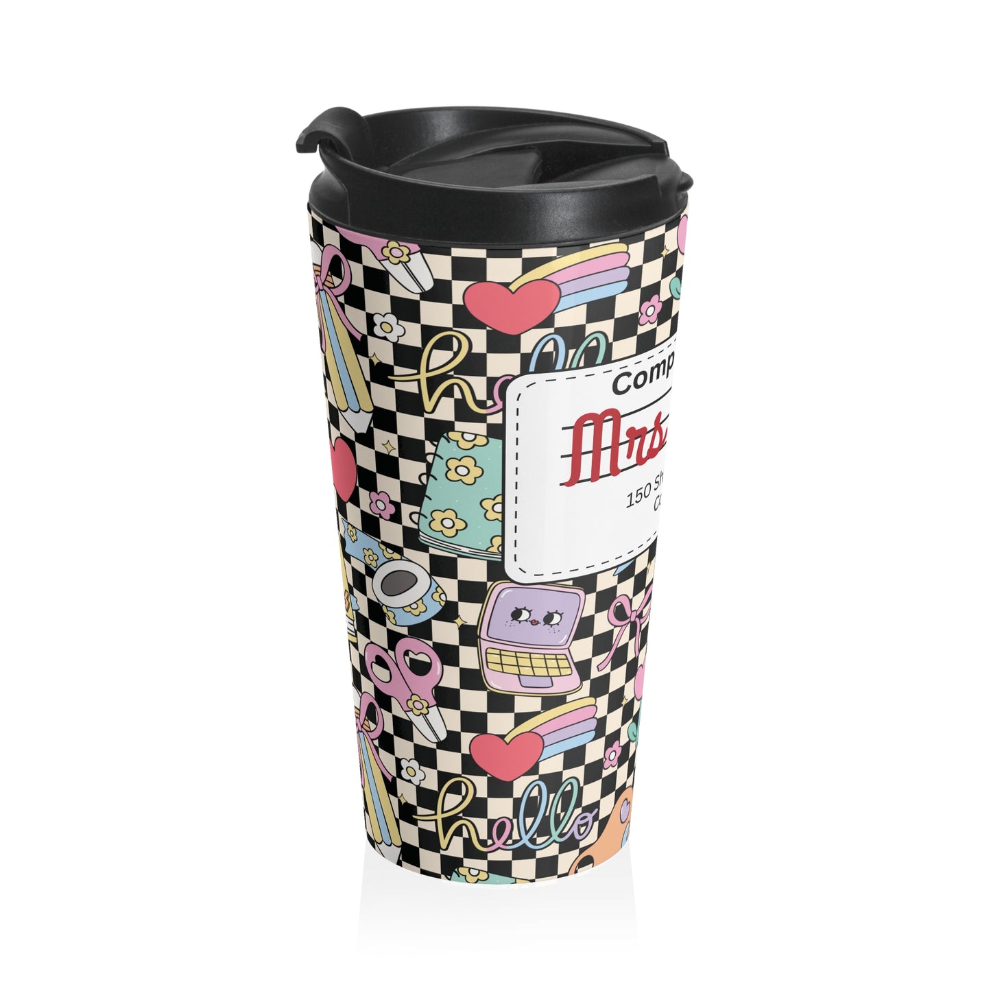 Customizable Black Doodle Daydream Composition Book Inspired Travel Mug, Personalized Gift for Teachers, Back to School Drinkware, Christmas Present, Stylish Coffee Cup