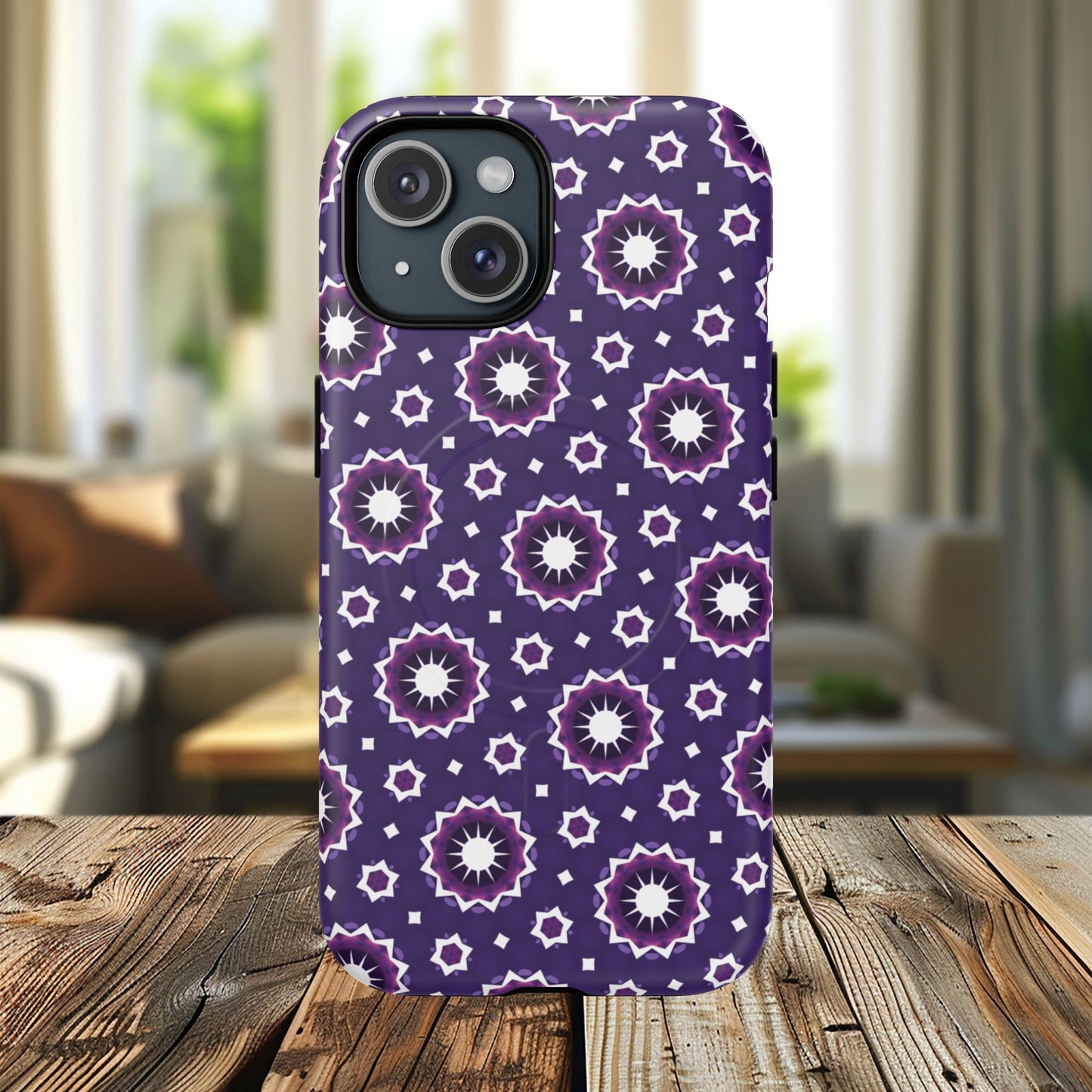 Violet Nova Bloom Stylish Tough Magnetic iPhone Case, Purple Floral iPhone Cover, Durable Cell iPhone Protector, Gift for Her, Mother's Gift
