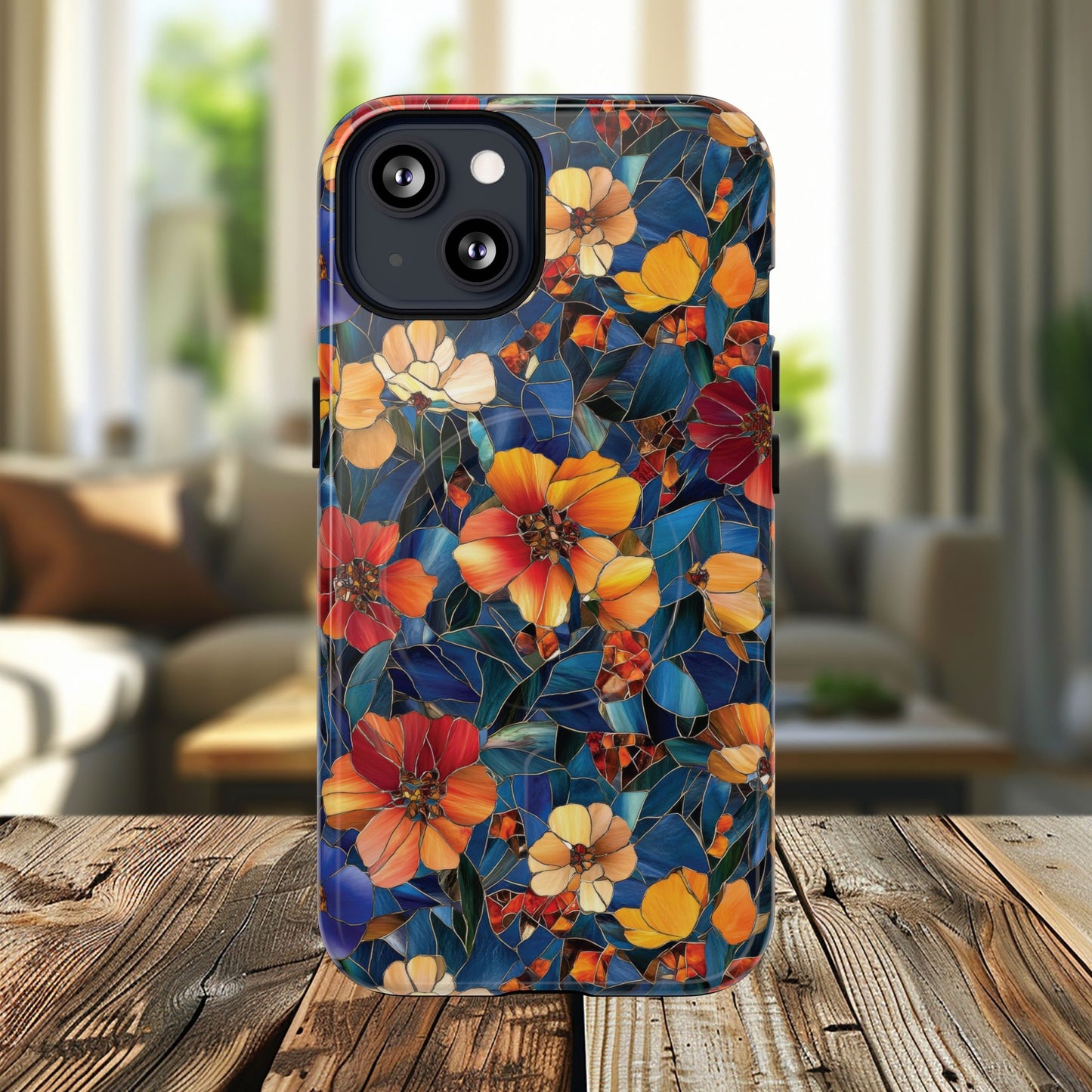 Cathedral Petals Tough Magnetic iPhone Case, Durable, Stylish, Unique Floral Design, Gifts for Her, Birthday, Everyday Use, Stained Glass iPhone Case.