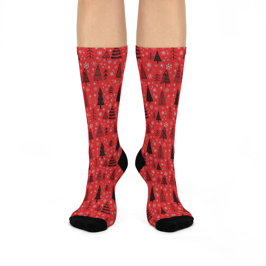 Winter Wonderland Red Cushioned Crew Socks - Comfortable DTG Print One-Size Style