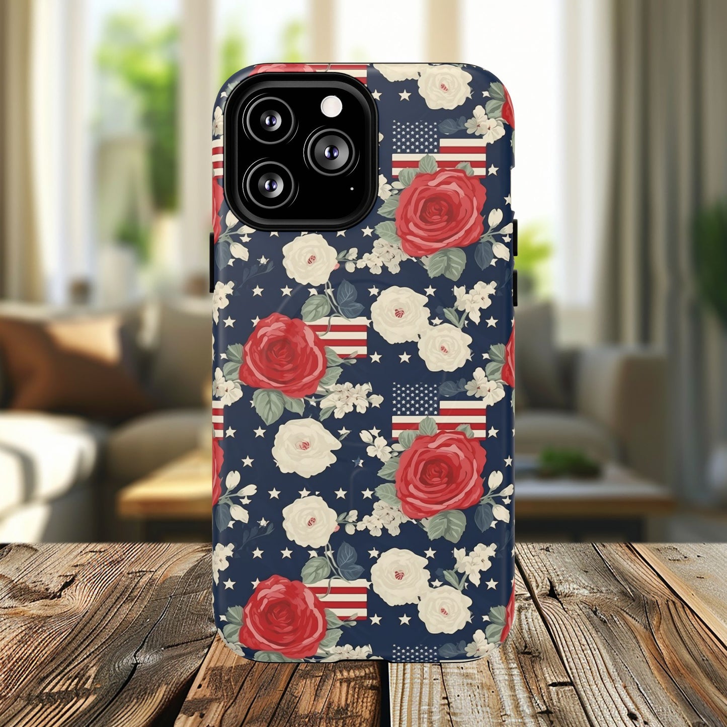 Liberty in Bloom Tough iPhone Magnetic Case, Floral Design, Gift for Moms, Gift for Dads,  iPhone Accessories, Patriotic iPhone Accessory.