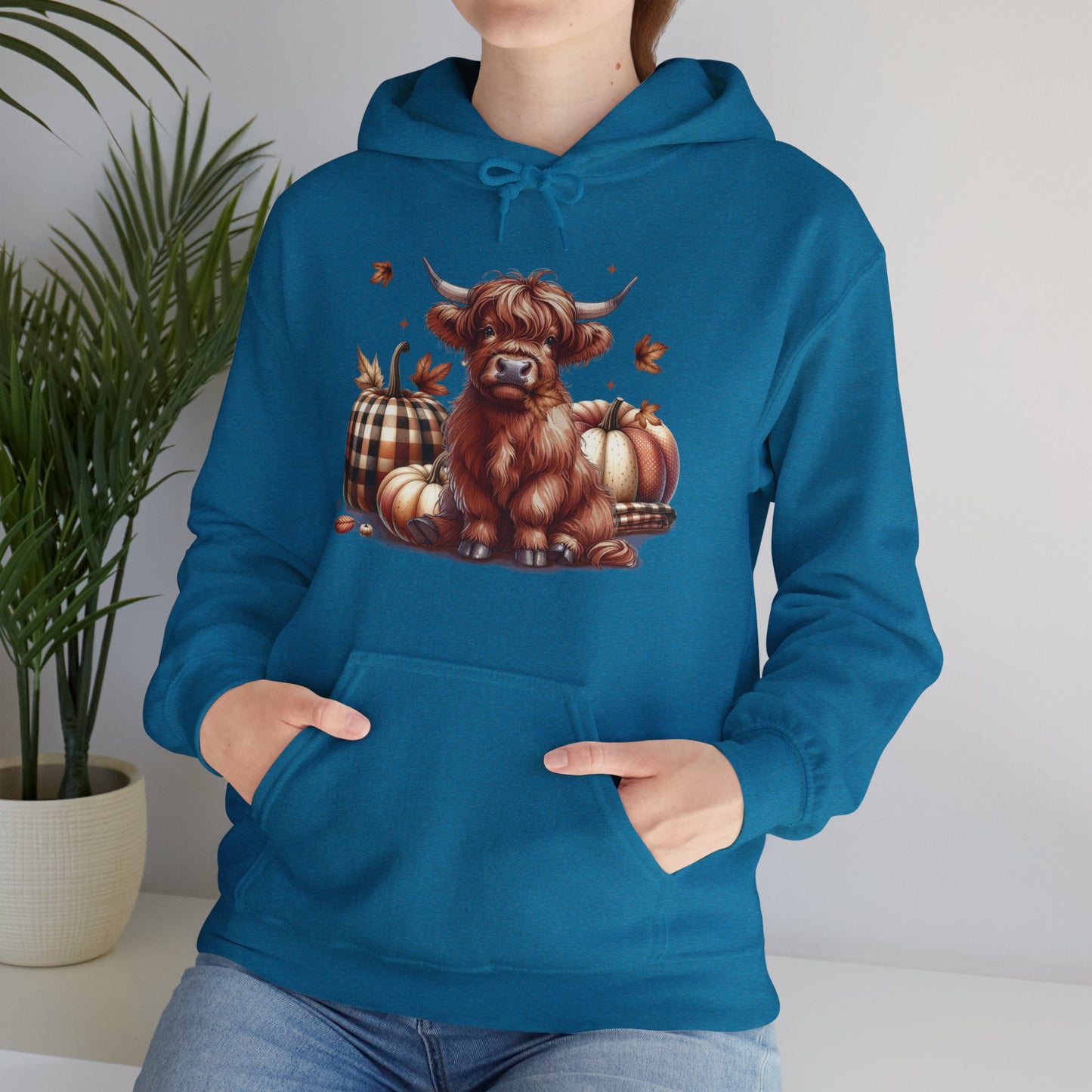 Autumn Highland Cow Charm Unisex Heavy Blend™ Hooded Sweatshirt