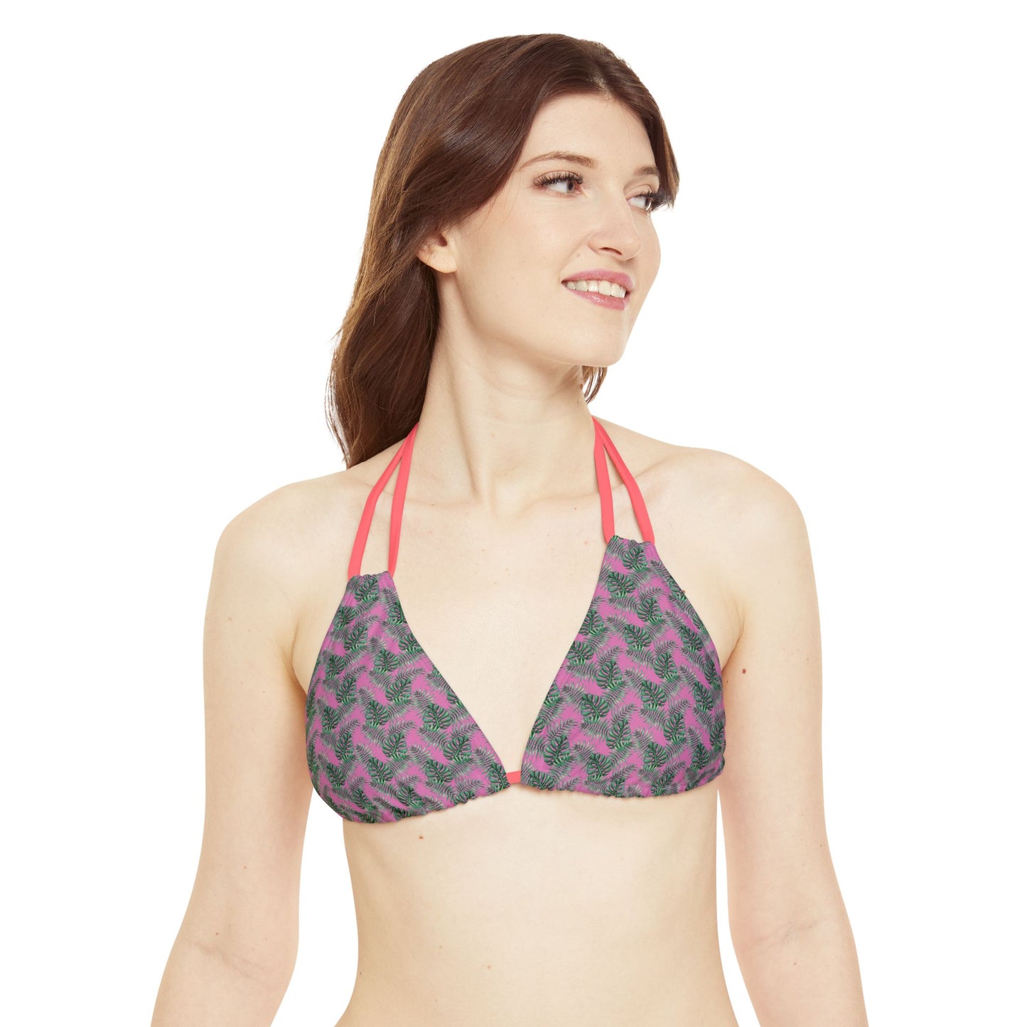 Pink Tropical Bliss Strappy Triangle Bikini Top (AOP)- (PY)