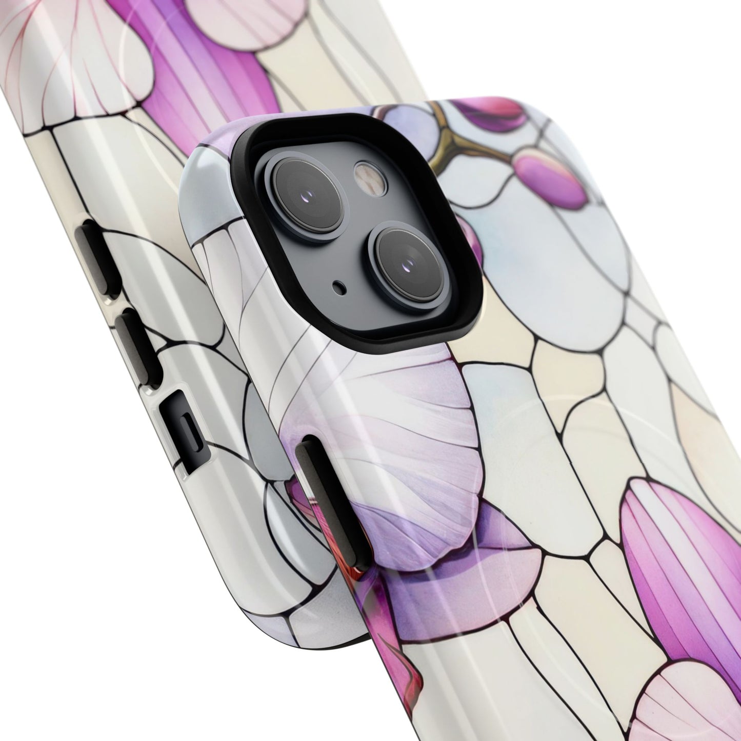 Orchid Grace Tough iPhone Magnetic Case, Protective iPhone Cover, Trendy Stained Glass Design, Floral Gift, Unique iPhone Accessory, Durable iPhone Case