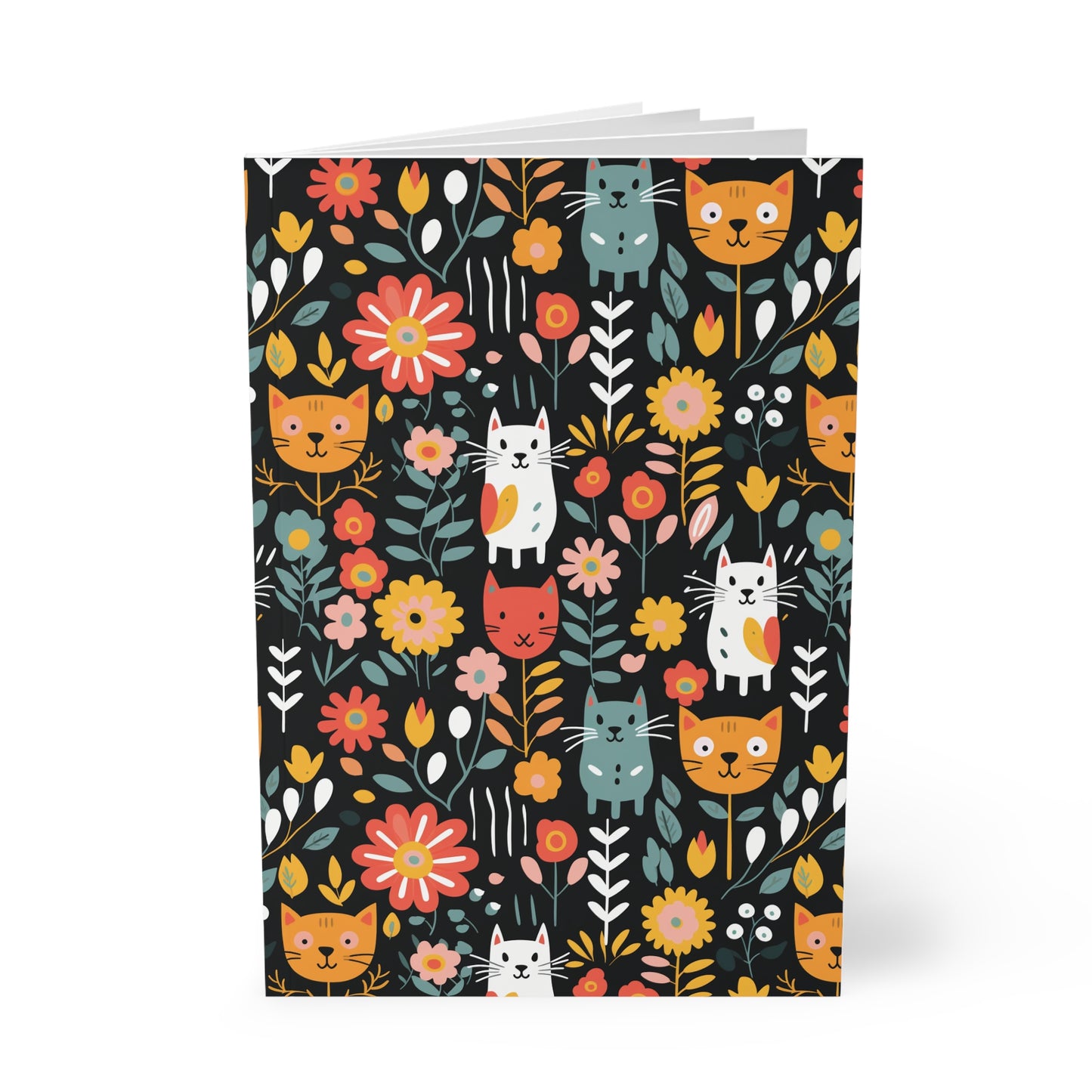 Whimsical Feline Garden Softcover Notebook, A5