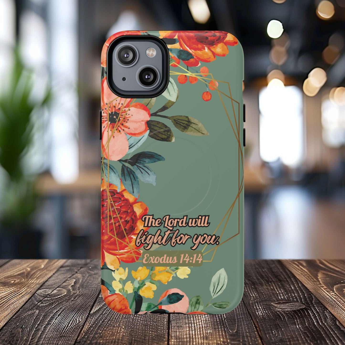 The Lord will Fight for You Exodus 14:14, Inspirational Gift, Tough iPhone Magnetic Case Scripture, Sunflower Bible Verse, MagSafe® iPhone® Tough Case, iPhone 14, iPhone 15, iPhone 16, Pro, Pro Max, Plus.