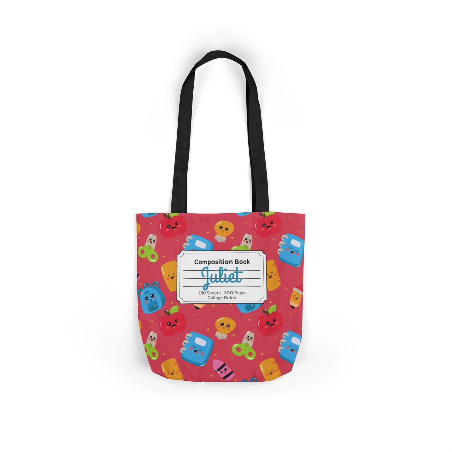 Personalized Kawaii Composition Book Inspired Canvas Tote Bag with Colorful Straps, Cute School Bag, Eco-Friendly Tote, Back to School Shopping Bag, Teacher Gift Idea