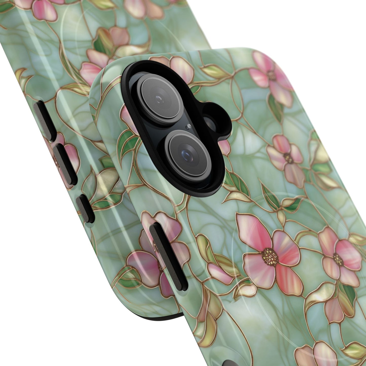 Aqua Bloom Serenity Tough iPhone Magnetic Cases, Cute Flower Design, Stylish Protection, Gift for Her, Trendy Accessories, iPhone MagSafe Accessory.