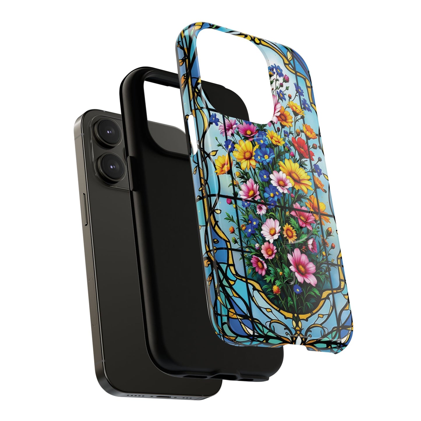 Floral Stained Glass Tough Magnetic Case, Durable Phone Cover, Gift for Nature Lovers, Unique Floral Design, Phone Accessories for All Occasions.