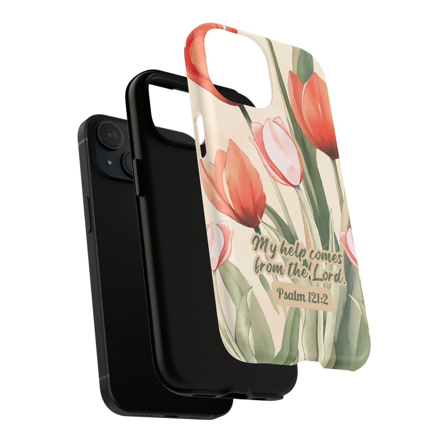 My Help comes from the Lord Psalm 121:2, Inspirational Gift, Tough iPhone Magnetic Case Scripture, Floral Bible Verse, MagSafe® iPhone® Tough Case, iPhone 14, iPhone 15, iPhone 16, Pro, Pro Max, Plus.
