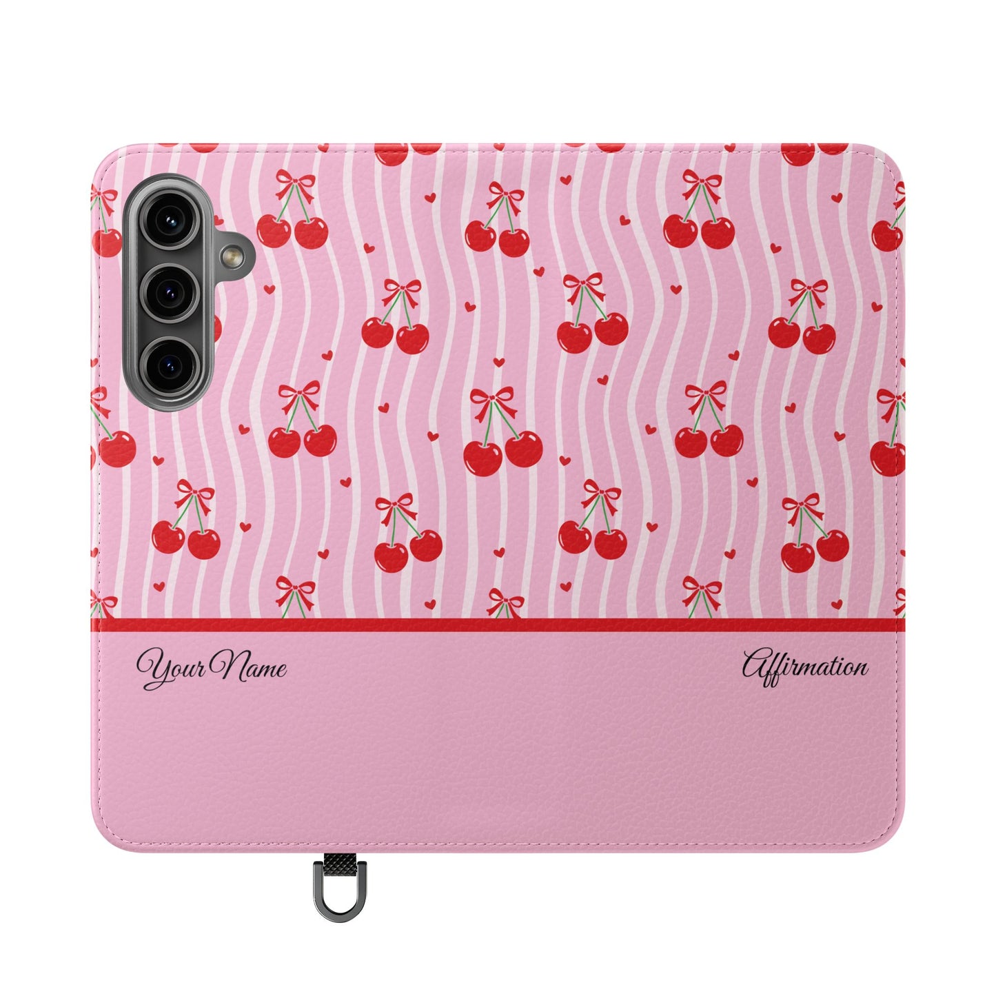 Personalized Cherry Blossom Dreams Flip iPhone and Samsung Cases — Wallet Folio with Name & Affirmation.
