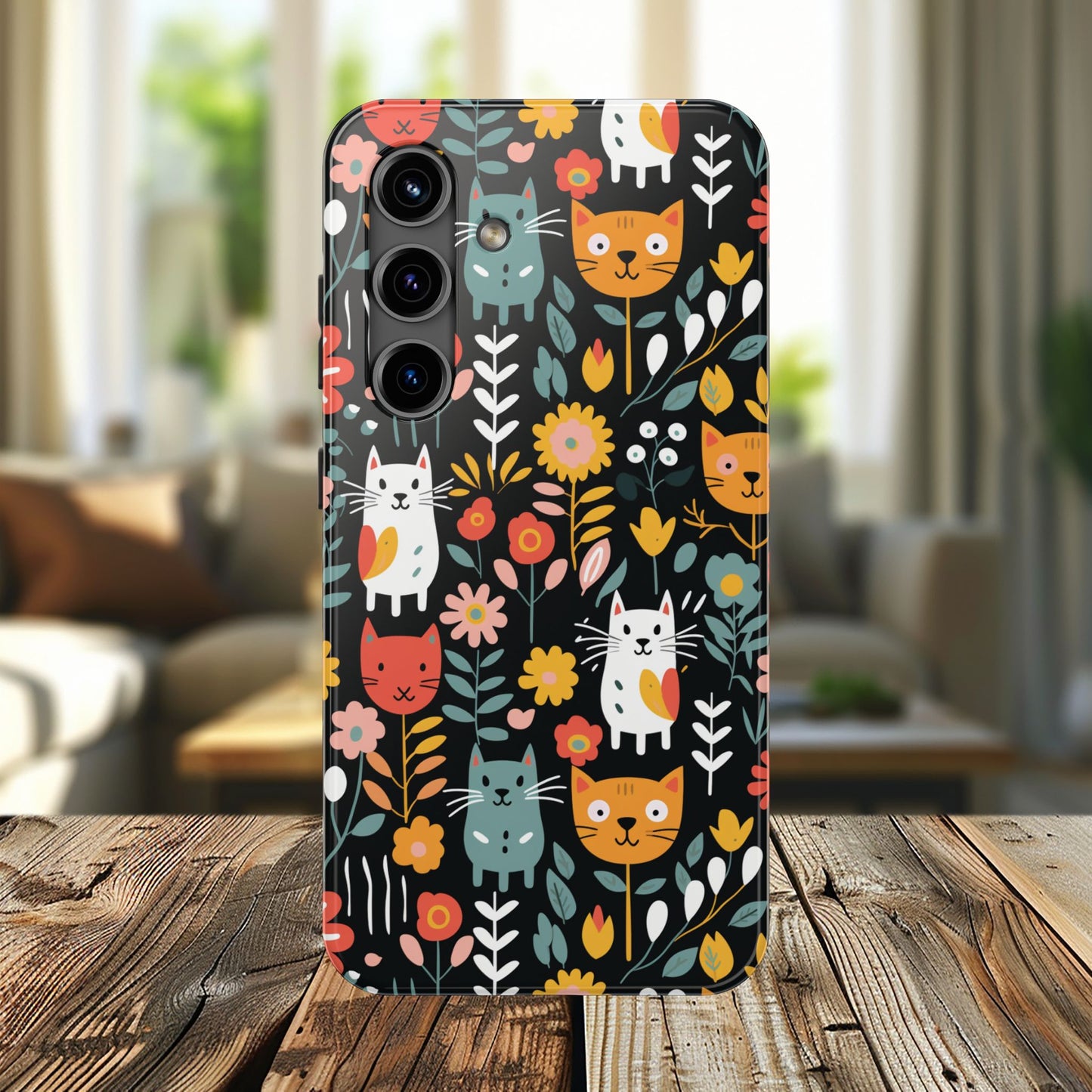 Whimsical Feline Garden iPhone and Samsung Tough Phone Cases,