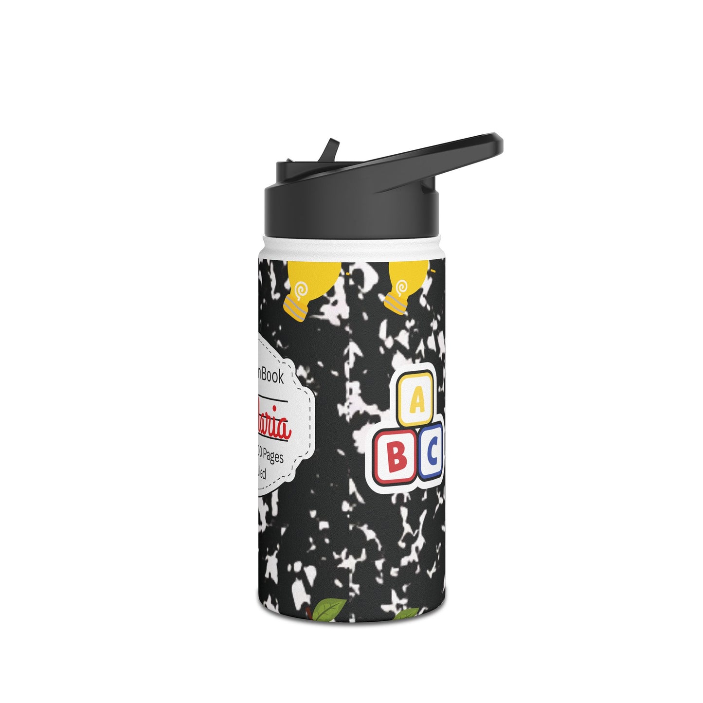Personalized Black Composition Book Inspired Stainless Steel Water Bottle for Kids, School Supplies, Eco-Friendly Drinkware, Back to School, Teacher Gifts