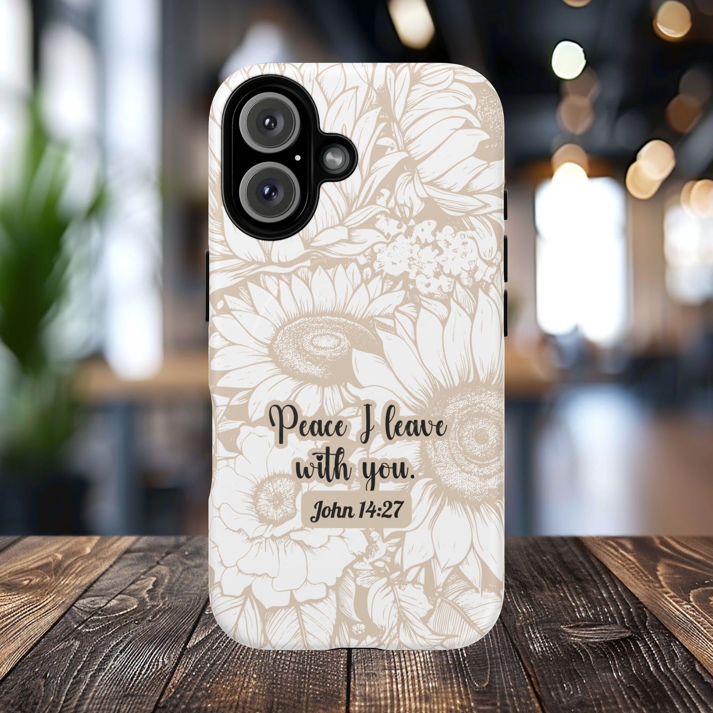Peace I Leave with You John 14:27,Tough iPhone Magnetic MagSafe® Case Scripture, Sunflower Bible Verse,  iPhone® 13,  14, iPhone 15, iPhone 16, 17, Pro, Pro Max, Plus Cases.