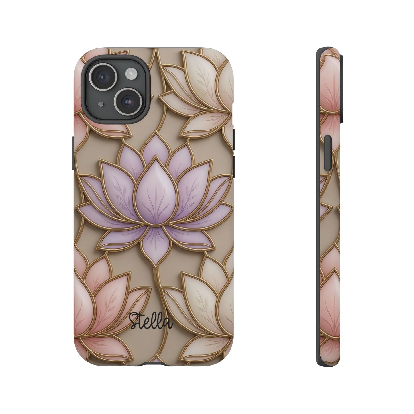 Personalized Lotus Floral Stained Glass Effect Tough Phone Case